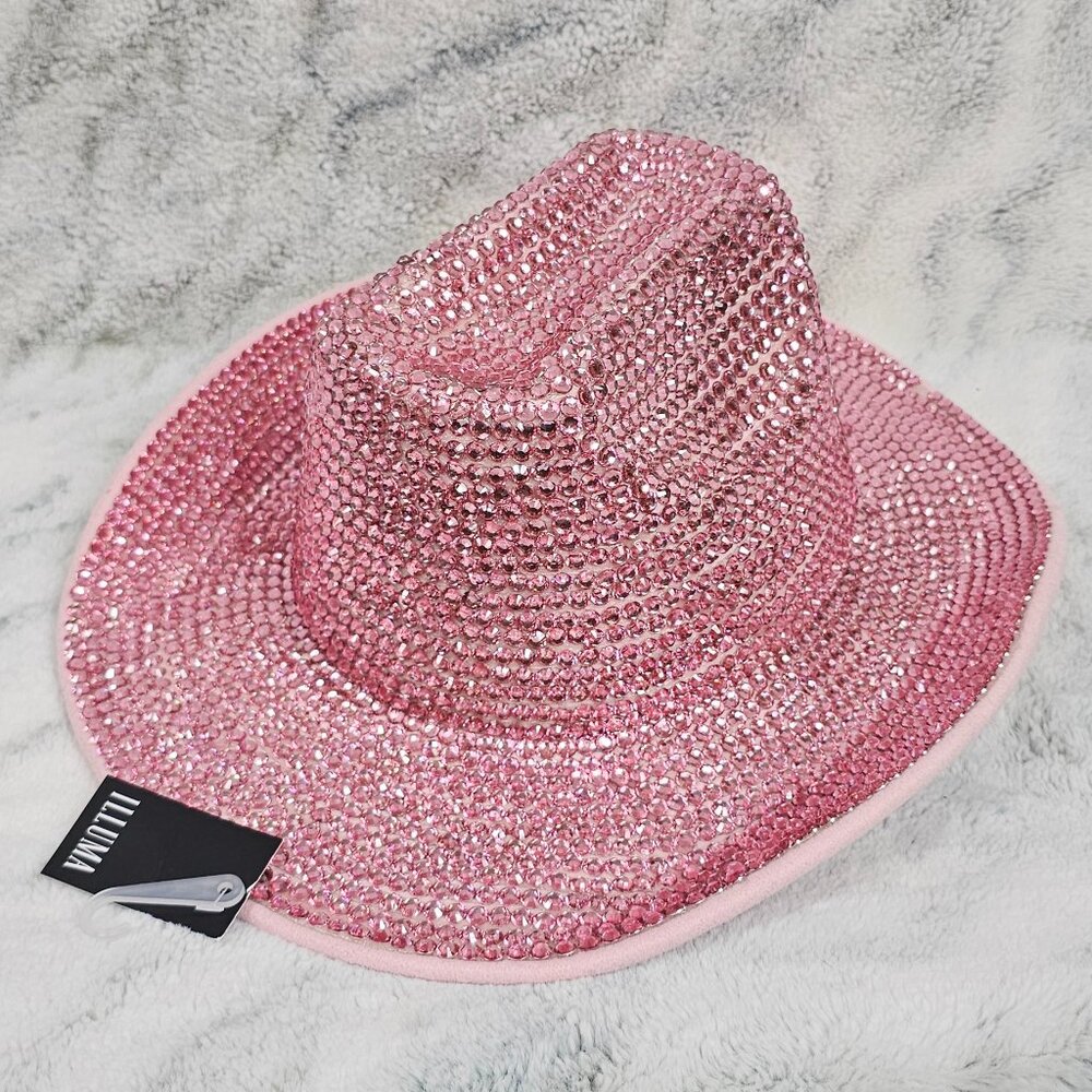 Dolls Kill Pink Rhinestone Bling Rhinestone Cowboy Cowgirl Hat Rodeo Party Fun